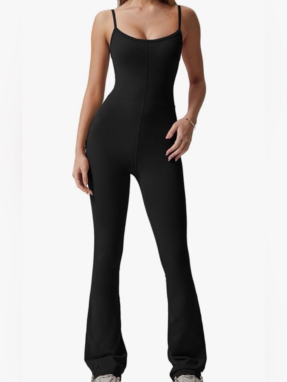 Classic Black Flare-Leg Jumpsuit Romper w/Spaghetti Straps, Bodycon,Size M, NWT